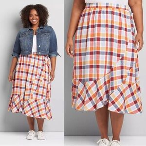 Lane Bryant Plaid Linen Midi Skirt